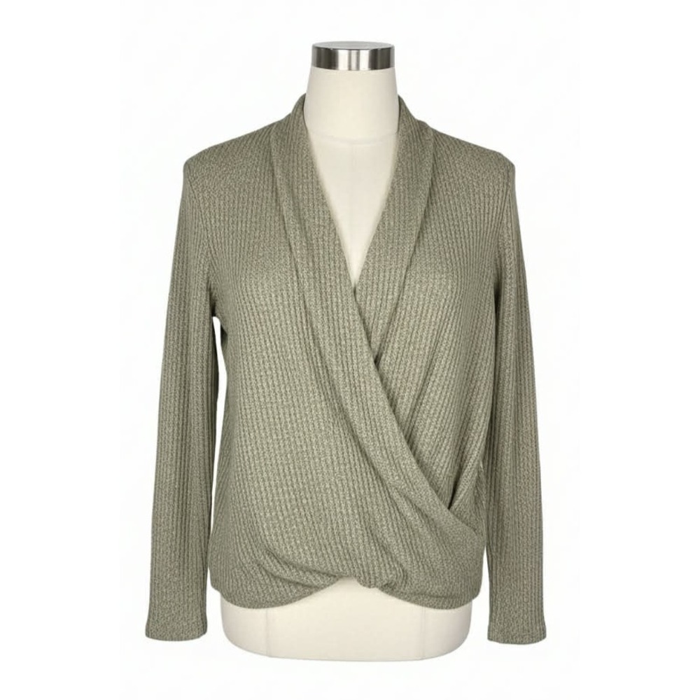 Anthropologie Akemi + Kin Waffle Knit Sage green blouse Top Size XS faux‎ wrap